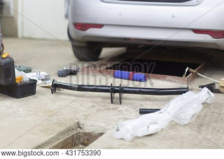 Installing A Towbar For A Car.transportation Of Goods By Passenger Car.