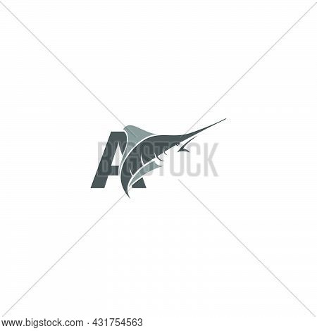 Letter A With Ocean Fish Icon Template Vector