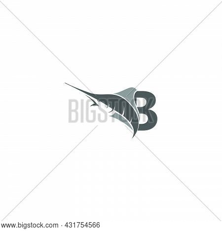 Letter B With Ocean Fish Icon Template Vector