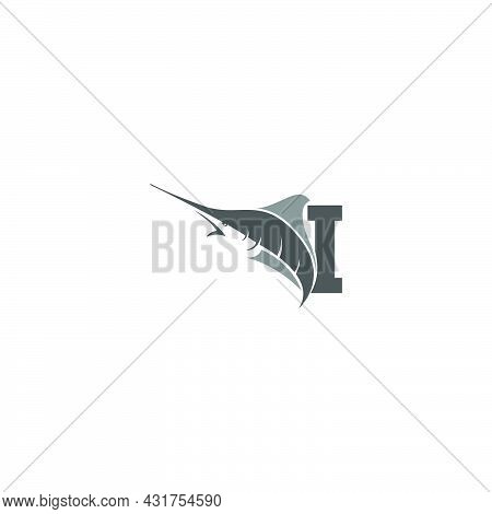 Letter I With Ocean Fish Icon Template Vector