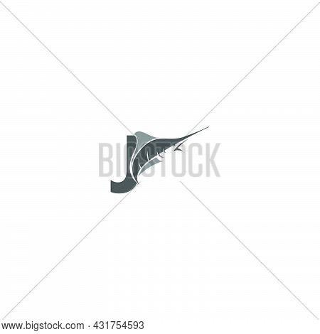 Letter J With Ocean Fish Icon Template Vector
