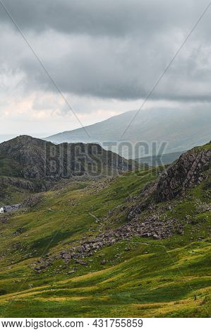 Beautiful Landscape Panorama Of Pyg Track Near Miners Track In Snowdonia National Park In North Wale