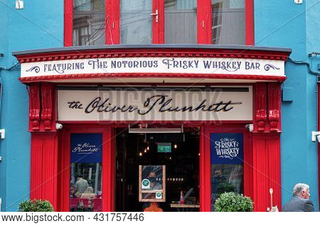 Cork, Ireland- July 14, 2021: The Sign For The Oliver Plunkett Restaurant  In Cork City