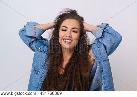Happy Cheerful Young Woman Rejoicing At Positive News Or Birthday Present Smiling With Snow White Sm