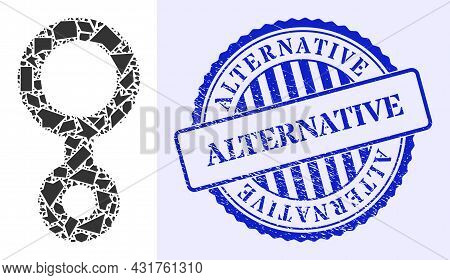 Shards Mosaic Third Gender Symbol Icon, And Blue Round Alternative Corroded Stamp Seal With Word Ins