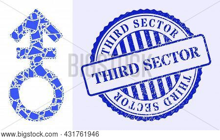 Shatter Mosaic Third Gender Symbol Icon, And Blue Round Third Sector Grunge Stamp Print With Word In