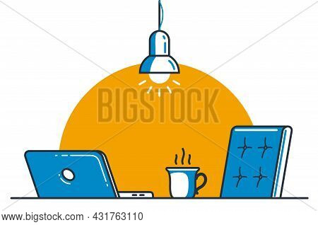 Work Desk Flat Illustration Isolated Over White, Office Or Home Working Place Vector Modern Illustra
