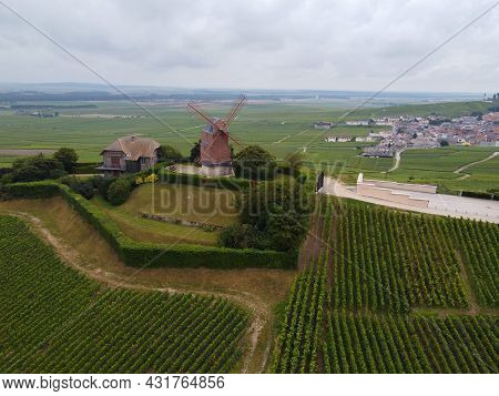 View On Moulin De Verzenay And Green Pinot Noir Grand Cru Vineyards Of Famous Champagne Houses In Mo