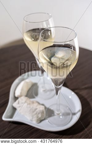 Blanc De Blancs Brut Champagne Sparkling Wine Made From Chardonnay Grapes Growing On White Chalk Soi