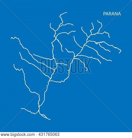 Map Of Parana River Drainage Basin. Simple Thin Outline Vector Illustration.