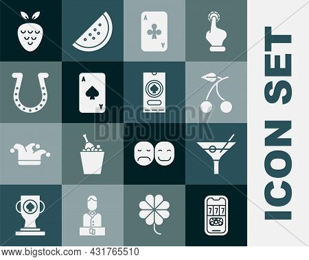 Set Casino Poker Tournament Invitation, Martini Glass, Slot Machine With Cherry, Playing Card Clubs,