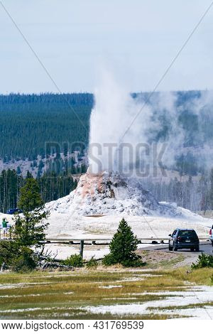 White Dome Geyser Erupts In Yellowstone National Park - Wyoming, Usa - August 21, 2021