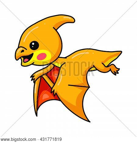 Vector Illustration Of Cute Little Pterodactyl Dinosaur Cartoon Flying
