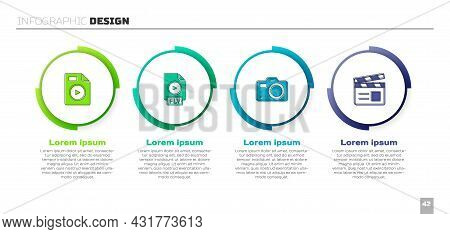 Set Avi File Document, Flv, Photo Camera And Movie Clapper. Business Infographic Template. Vector