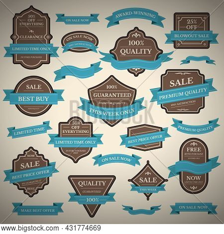 A Collection Of Labels And Ribbons With Placeholder Text