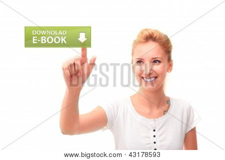 Women Touching Download E-book On White Background