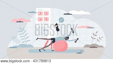 Medical Exercise And Physiotherapy As Recovery Fitness Tiny Person Concept. Rehabilitation After Inj