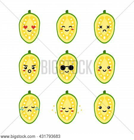 Set, Collection, Pack Of Jackfruit Emoji, Vector Cartoon Style Icons Of Jackfruit Characters With Di