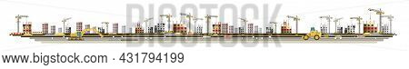 Construction Of New Microdistrict Of City. Cranes And Tractors. Modern Technologies And Equipment. H