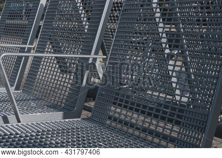 Close Up Of Metal Bench At A Railway Station