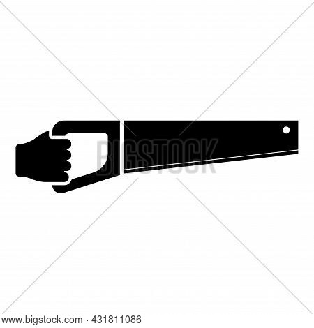 Wood Saw In Hand Tool In Use Arm For Cutting Timber Symbol Sawmill Concept Icon Black Color Vector I