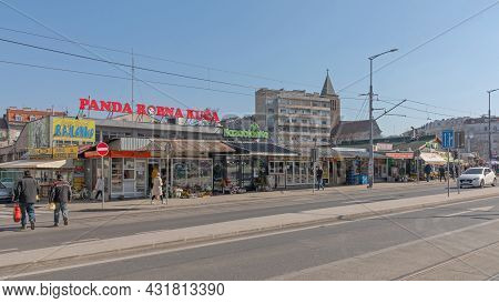 Belgrade, Serbia - February 23, 2021: Exterior Of Bajloni Green Market At Winter Day In Belgrade, Se