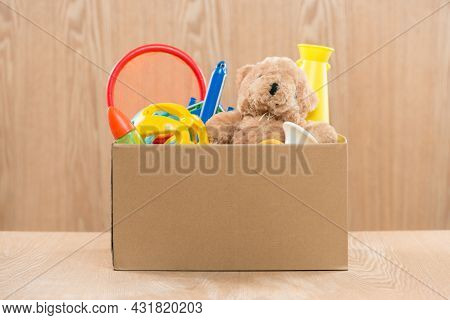 Toy. Donation Box With  Unwanted Items For Poor