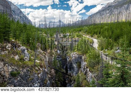 River In The Canyon, Interesting Colors. Marble Canyon At The Canadian Rockies In The Kootenay Natio