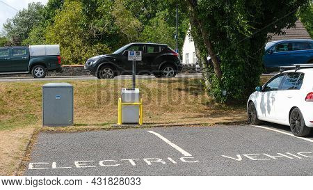 Gatehouse Of Fleet, Scotland, August 15th 2021: Electric Vehicle Charging Point At A Car Park In Gat