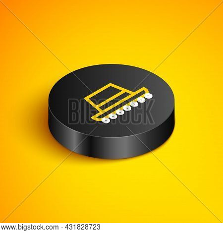 Isometric Line Traditional Spanish Hat Icon Isolated On Yellow Background. Black Circle Button. Vect