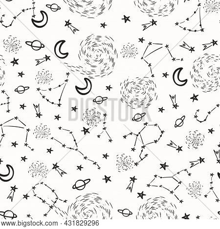 Seamless Patterns Of 12 Zodiac Signs On A White Background. Vector Illustration