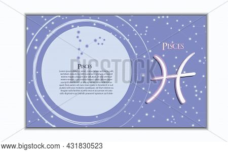 Horizontal Banner Of 12 Zodiac. Vector Illustration Of The Horoscope Of The Constellation. Template