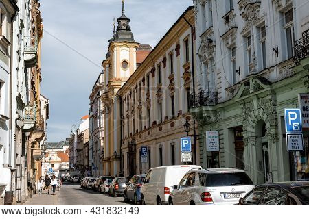 Pilsen, Czech Republic - May 22 2017: Narrow Street In Old Town Of Plzen (pilsen)