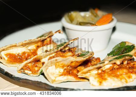Traditional Chipilin And Grated Shrimp Tacos Of Chiapas, Mexico