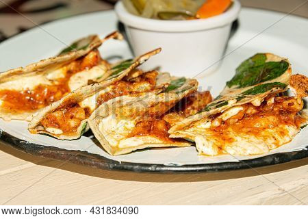 Traditional Chipilin And Grated Shrimp Tacos Of Chiapas, Mexico