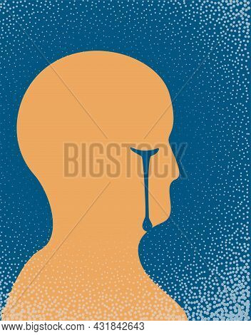 An Illustration Of Sadness With The Silhouette Of A Person And Tears Falling From Their Eyes. Vector
