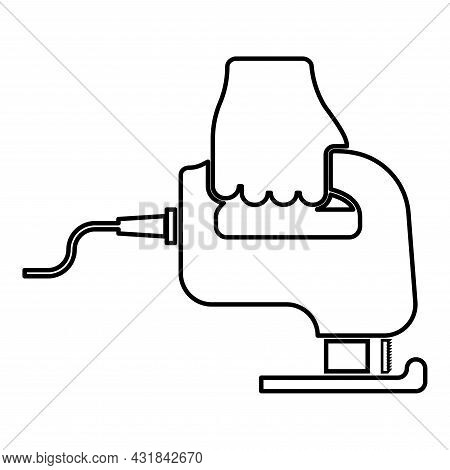 Electric Fretsaw Tool Hand Jig Saw In Use Arm Contour Outline Icon Black Color Vector Illustration F