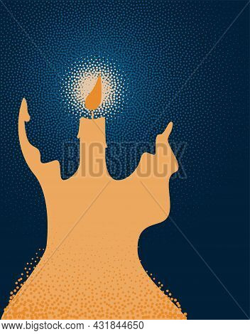 An Illustration Of A Person With A Candle Depicting Conscience. Vector Illustration.