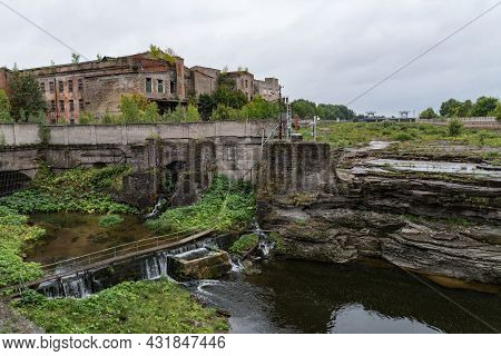 Waterfalls On The Narva River In Russia Near The Former Historic Flax Factory Of Baron A.l. Stieglit