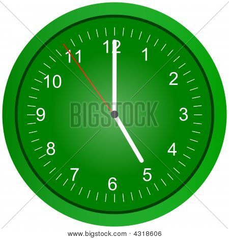Illustrazione dell'orologio parete verde a 5 am/pm