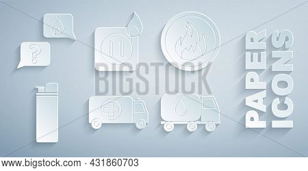 Set Ambulance And Emergency Car, Fire Flame, Lighter, Water Delivery Truck, Electric Wiring Of Socke