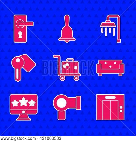 Set Suitcase, Hair Dryer, Lift, Sofa, Five Stars Rating Review, Hotel Door Lock Key, Shower And Door