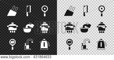Set Knife, Meat Chopper, Frying Pan, Fried Eggs On Frying, Water Tap, Electric Kettle, Cooking Pot A