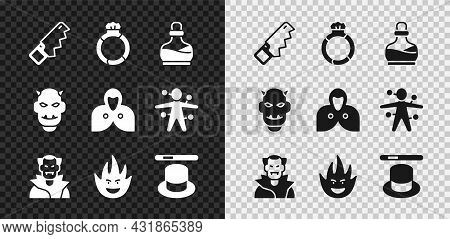 Set Hand Saw, Magic Stone Ring With Gem, Bottle Potion, Vampire, Fire Flame, Hat Wand, Mask Of The D