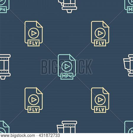 Set Line Camera Roll Cartridge, Flv File Document And Mp4 On Seamless Pattern. Vector