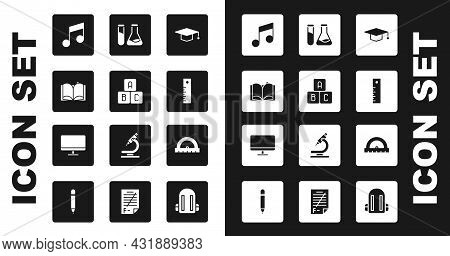 Set Graduation Cap, Abc Blocks, Open Book, Music Note, Tone, Ruler, Test Tube And Flask, Protractor 