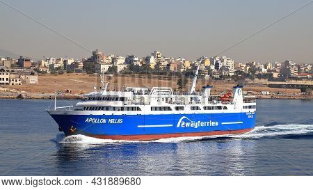 Piraeus, Greece - October 15:  The 2 Way Ferries Ro-ro Passenger Ship Apollon Hellas, Departs Piraeu