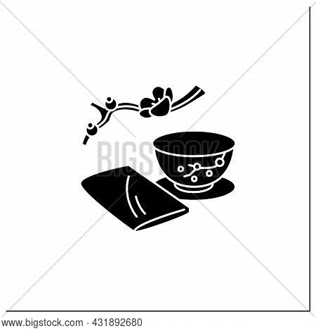 Chakin Glyph Icon. Special Rectangular Cloth Used To Wipe Teacup. Japanese Ethnic And National Cerem