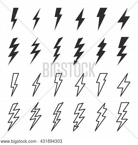Thunder And Bolt Lighting Elements. Flash Icons Set. Elestric Blitz. Vector Thunderbolt Illustration
