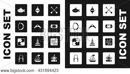 Set Arrow With Sucker Tip, Boomerang, Bow Toy, Submarine, Portable Video Game Console, Whirligig, Ti